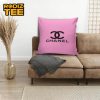 Chanel Big Black Logo In Pink And White Marble Background Decor Throw Pillow