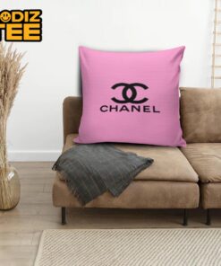 Chanel Big Black Logo In Pink Background Pillow