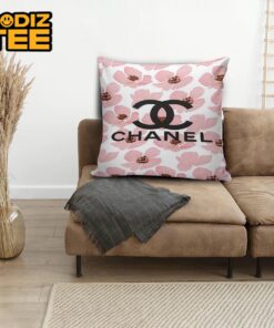 Chanel Big Black Logo In The Sakura Flowers Background Pillow