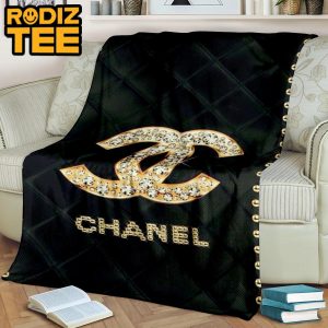 Chanel Big Golden Logo With Diamond In Black Background Blanket