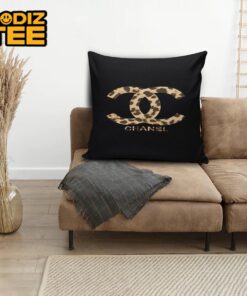 Chanel Big Leopard Logo In Mistic Black Background Decor Throw Pillow