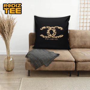 Chanel Big Leopard Logo In Mistic Black Background Decor Throw Pillow