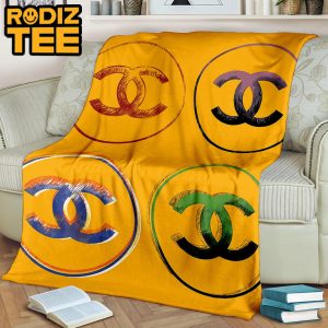 Chanel Big Logo In 4 Colors On Yellow Background Blanket