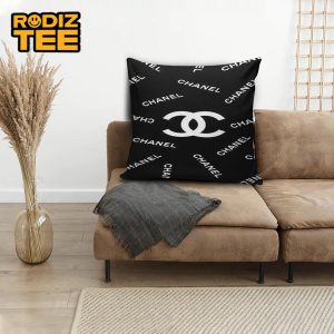 Chanel Big Logo With White Letter Pattern In Black Pillow