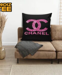 Chanel Bling Pink Logo In The Black Background Pillow