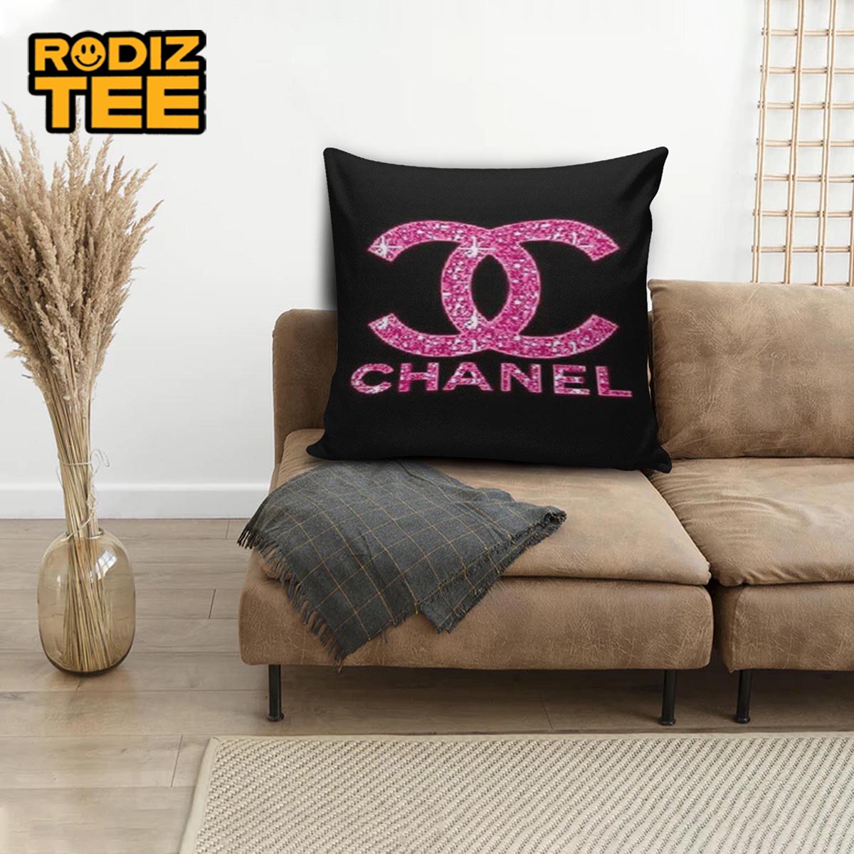Chanel Bling Pink Logo In The Black Background Pillow