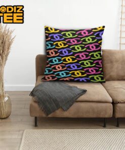 Chanel Colorful Monogram In Black Background Decor Throw Pillow