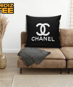 Chanel Fancy And Basic Signature White Logo In Black Background Pillow