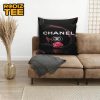 Chanel Logo In Black Pink And White Stripes Decor Throw Pillow
