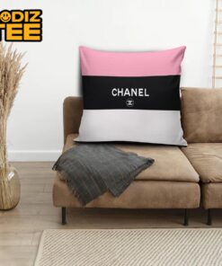 Chanel Logo In Black Pink And White Stripes Decor Throw Pillow