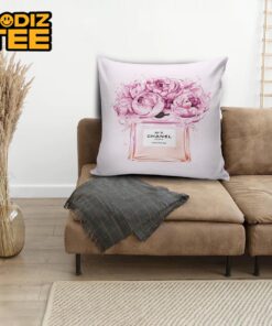 Chanel No.5 Parfum In Pink With Floral In Basic White Background Decor Throw Pillow