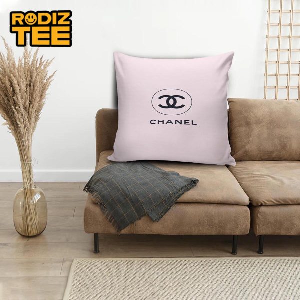 Coco Chanel Basic Logo In Baby Pink Background Pillow