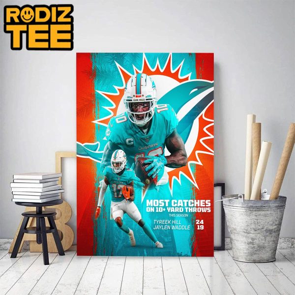 Jaylen Waddle And Tyreek Hill Of Miami Dolphins Most Catches On 10+ Yard Throws Classic Decoration Poster Canvas
