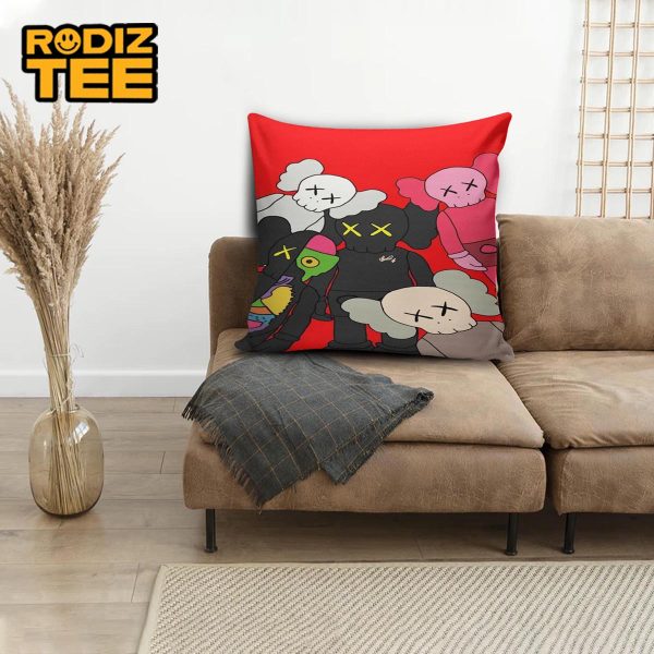 Kaws All Type Of Companion In Red Background Pillow
