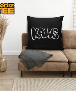 Kaws Big Signature White Logo In Black Background Pillow
