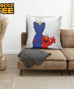 Kaws Blue Hugging Elmo Sesame In White Background Pillow