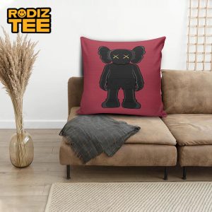 Kaws Companion Black In Marroon Background Pillow