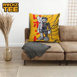 Kaws Grey Companion Mechanical Japanese Artwork In Yellow Background Pillow