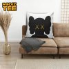 Kaws Signature Big Red Eyes In Black Background Pillow