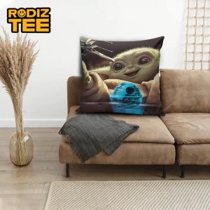 Star Wars Baby Yoda Playing With X-wing Starfighter Decorative Pillow