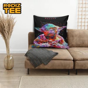 Star Wars Colorful Artwork Master Yoda In Black Background Pillow