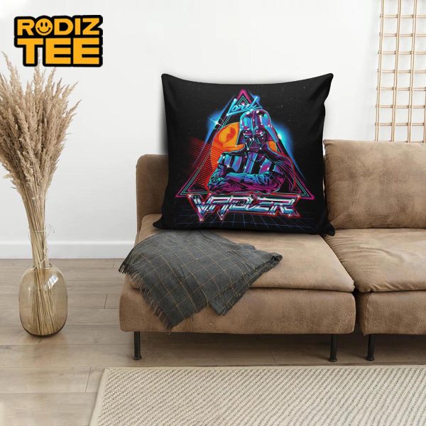 Star Wars Lord Vader 80s Neon Retro Style In Black Background Pillow