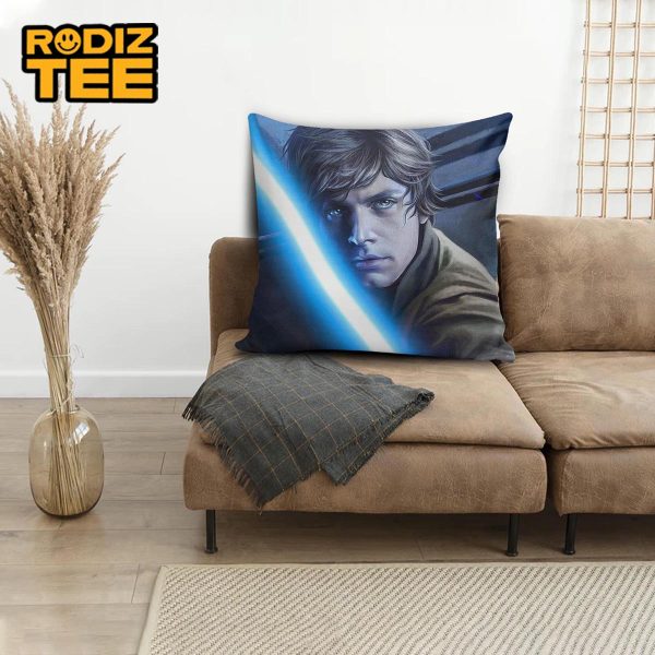Star Wars Luke Skywalker With His Blue Lightsaber Cartoon Character Throw Pillow Case