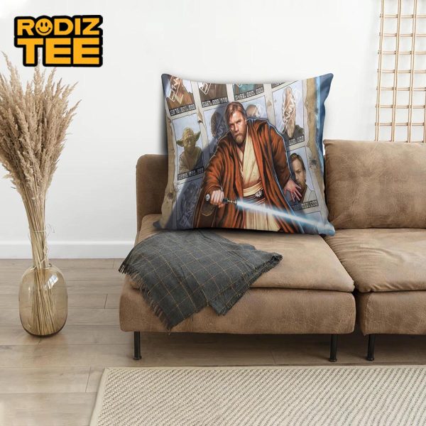 Star Wars Obi-wan Kenobi Chasing With Pictures Of All Characters Behind Pillow